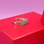 Emerald Green Baguette Row 925 Silver Ring