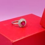 Ruby Red Halo Blossom 925 Silver Ring