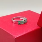 Emerald Green Baguette Row 925 Silver Ring