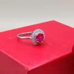 Ruby Red Halo Blossom 925 Silver Ring