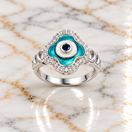 Floral Evil Eye Ring Pure Silver