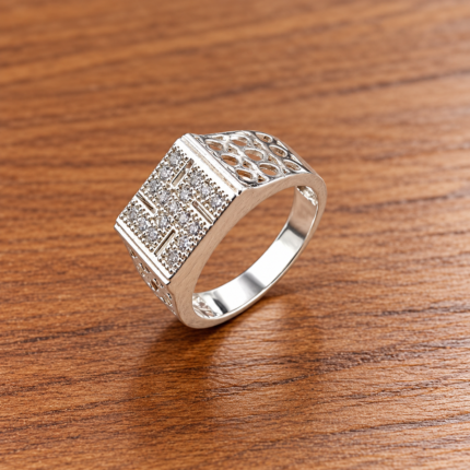 Pure Silver Square-Top Men's Ring