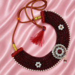 Elegant 925 Silver Chatai Necklace Set with Red Beads & Floral Design