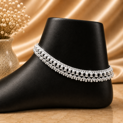 Intricate Pure Silver Payal with Designer Ghungroo Work