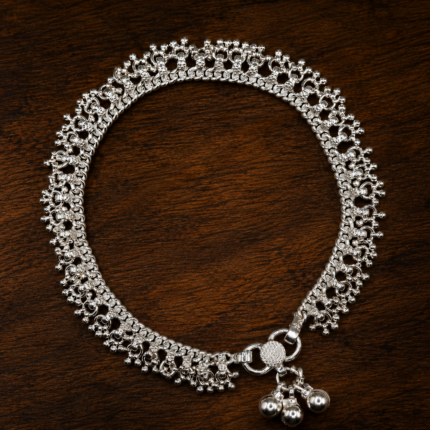 Intricate Pure Silver Payal with Designer Ghungroo Work