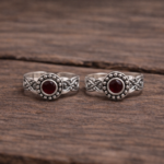 Antique Red Stone Pure Silver Toe Rings