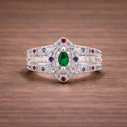 Pure Silver Green Stone Ring