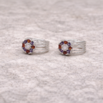 Floral Red Blue Stone Pure Silver Toe Ring