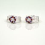 Floral Red Blue Stone Pure Silver Toe Ring