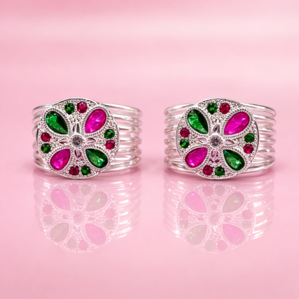 Floral Ruby Green Stone Pure Silver Toe Ring