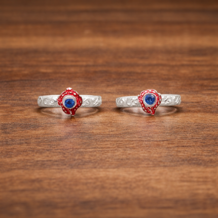 Pure Silver Toe Rings with Blue Stone