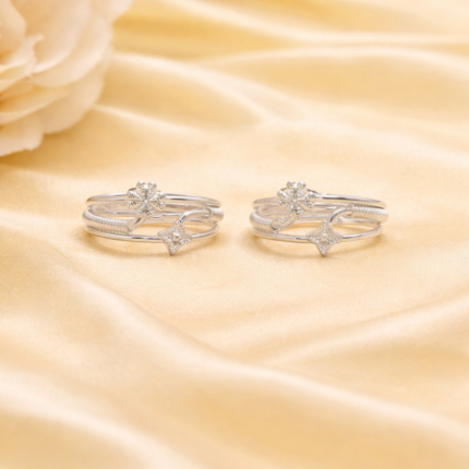 Elegant Pure Silver Floral Toe Rings
