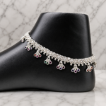 Pure Silver Payal with Color Stone Detailing & Ghungroo Drops