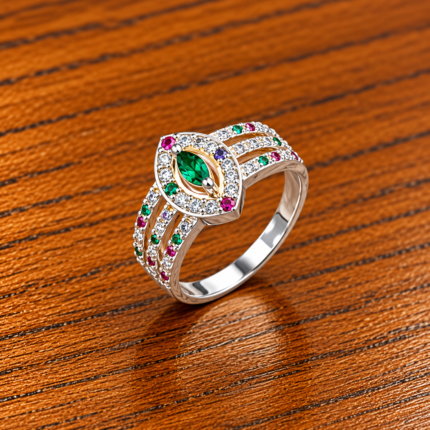 Pure Silver Green Stone Ring