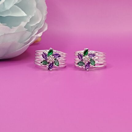 floral-green-purple-stone-pure-silver-toe-ring
