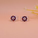 Floral Red Blue Stone Pure Silver Toe Ring