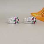 Floral Ruby Green Pure Silver Toe Ring