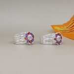 Floral Red Blue Stone Pure Silver Toe Ring
