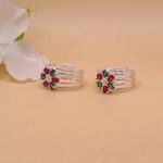 Floral Ruby Green Pure Silver Toe Ring