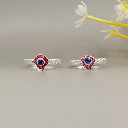 Pure Silver Toe Rings with Blue Stone