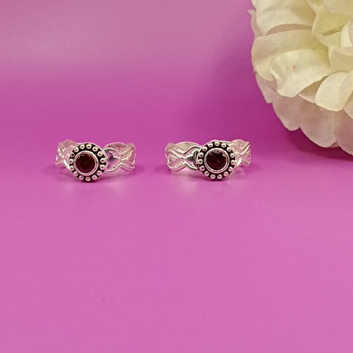 Antique Red Stone Pure Silver Toe Rings