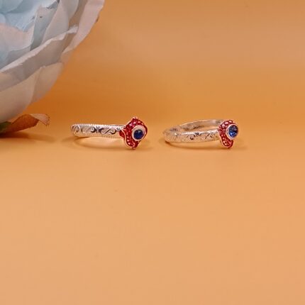 Pure Silver Toe Rings with Blue Stone
