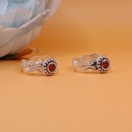 Antique Red Stone Pure Silver Toe Rings