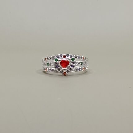 925 Silver Heart Stone Multicolor Ring