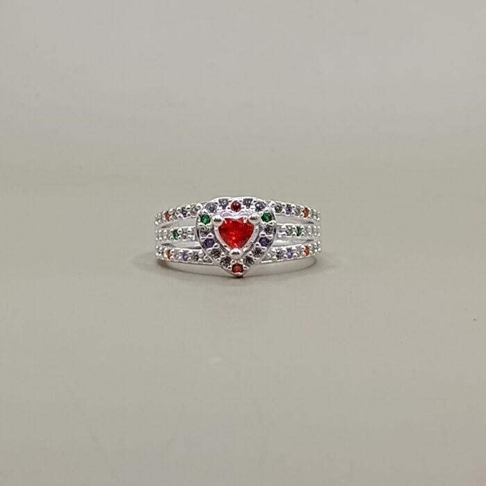 925 Silver Heart Stone Multicolor Ring