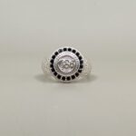 925 Silver Om Ring with Black Stone Accents