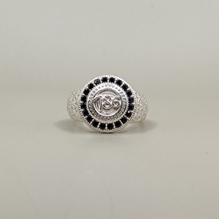 925 Silver Om Ring with Black Stone Accents