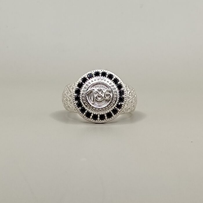 925 Silver Om Ring with Black Stone Accents