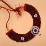 Elegant 925 Silver Chatai Necklace Set with Red Beads & Floral Design