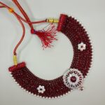 Elegant 925 Silver Chatai Necklace Set with Red Beads & Floral Design