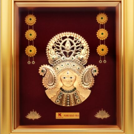 24K Handmade Goddess Durga Gold Frame – Divine Power in Pure Gold
