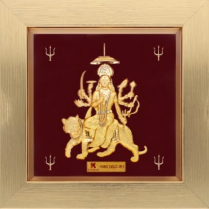 24K Pure Gold Frame for Durga Mata – Handcrafted Divine Artwork