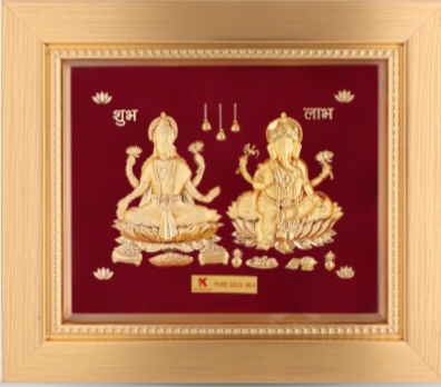 24K Pure Gold Lakshmi Ganesh Frame – Auspicious Wall Décor