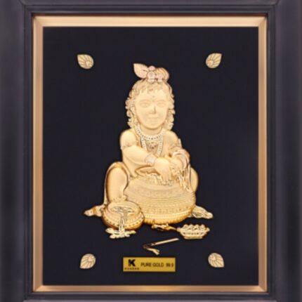 24K Pure Gold Laddu Gopal Frame – Divine Bal Gopal Wall Décor