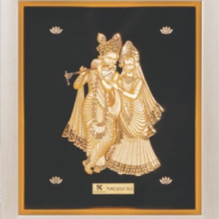 24K Pure Gold Radha Krishna Frame – Divine Love Wall Décor