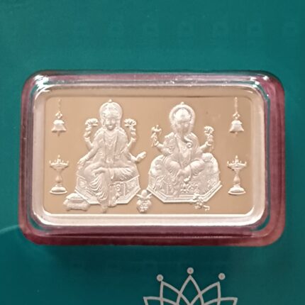 10g pure silver bar with Laxmi & Ganesh – perfect for gifting, pooja, and collecting.