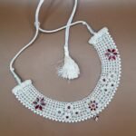 Royal 925 Silver Chatai Necklace Set with Red Beads & Stone Floral Design