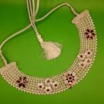 Royal 925 Silver Chatai Necklace Set with Red Beads & Stone Floral Design