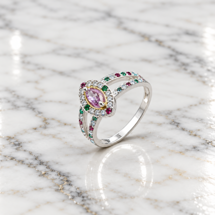 Pure Silver Pink Stone Ring