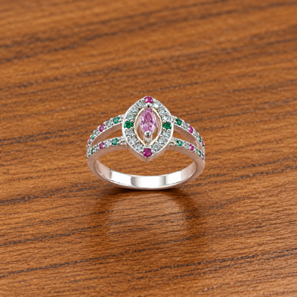 Pure Silver Pink Stone Ring