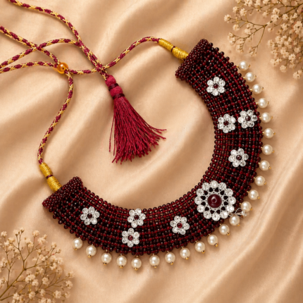 925 Silver Chatai Set with Floral Motifs & Beaded Detailing