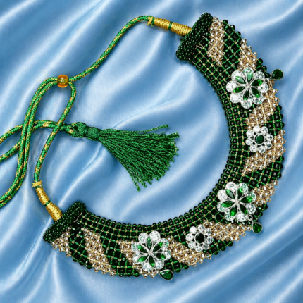 925 Silver Green–Gold Chatai Necklace Set – Floral Design