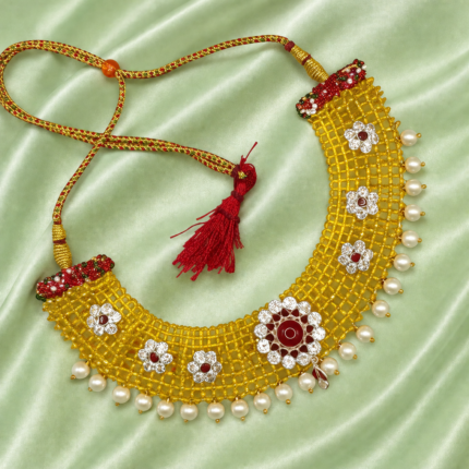 925 Silver Yellow Chatai Necklace Set with Floral Stone