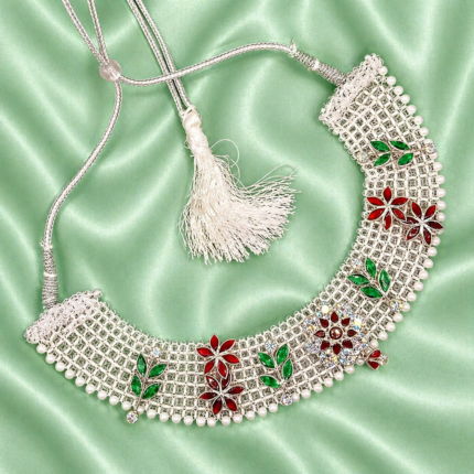 Premium 925 Silver Chatai Pattern Set with Pearl Border