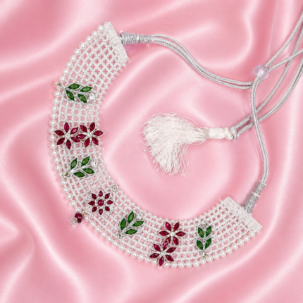 Premium 925 Silver Chatai Pattern Set with Pearl Border