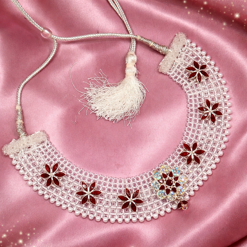 ChatGPT Image Mar 21, 2026, 10_40_28 AM 925 Silver Chatai Necklace Set – Red Floral Design